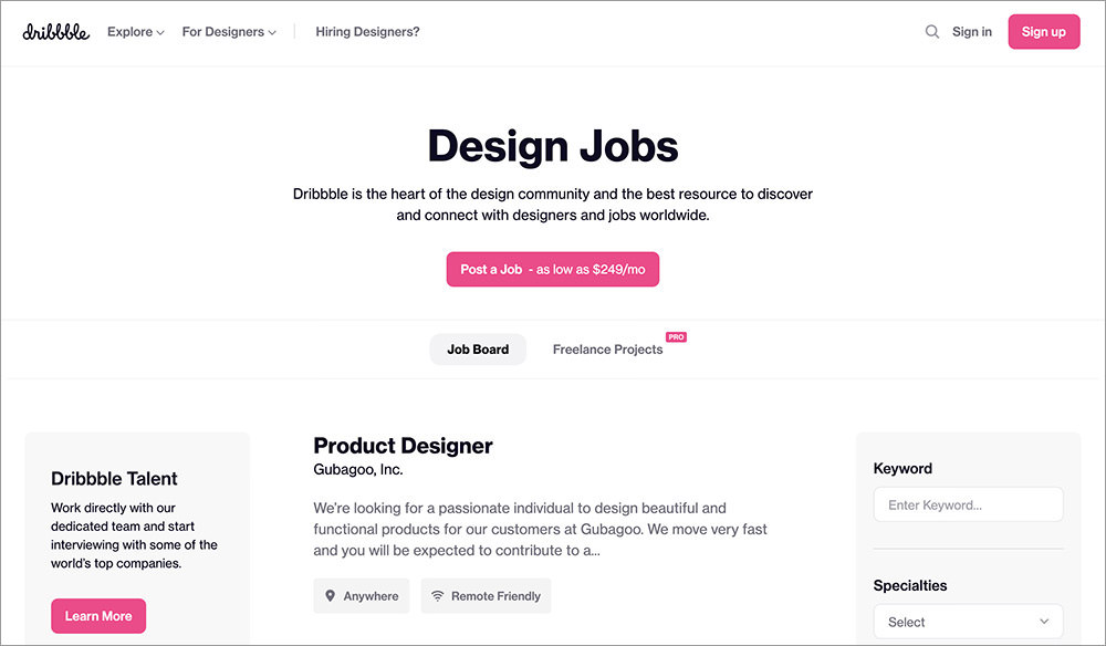 Dribbble Job List