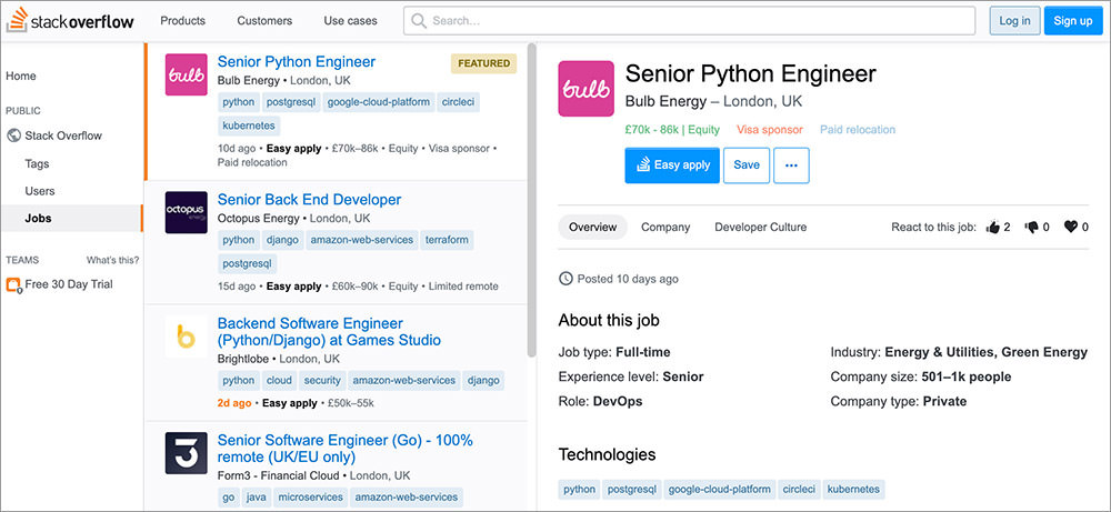 StackOverflow Job Listing