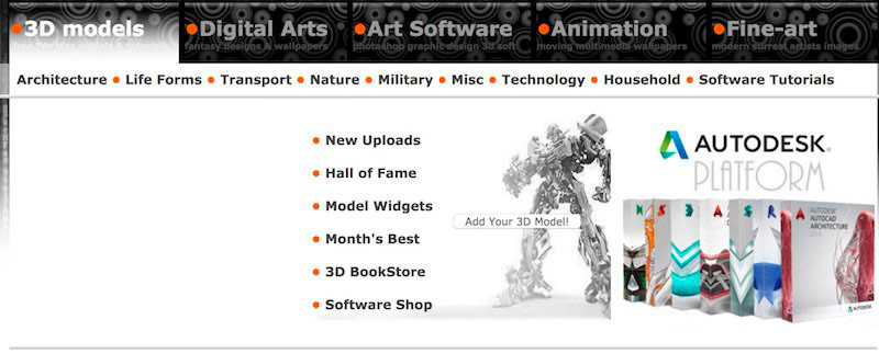 Artist-3D's model categories