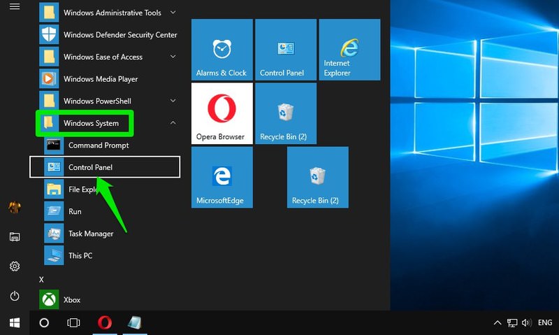 accessing control panels from start menu