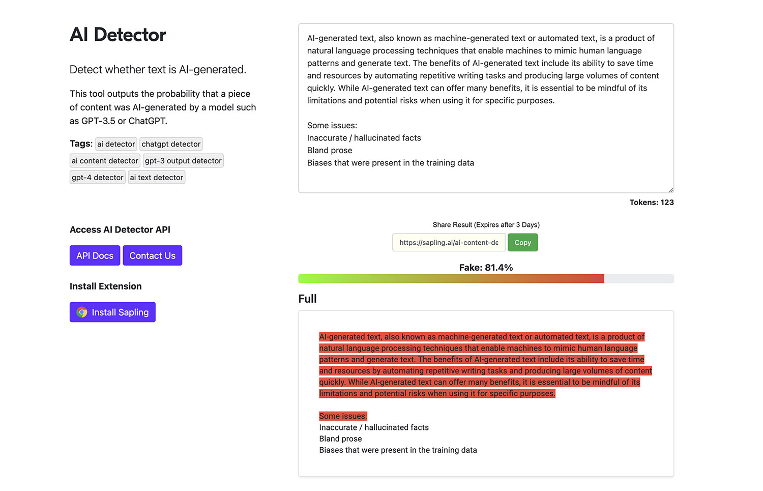 AI Detector by Sapling