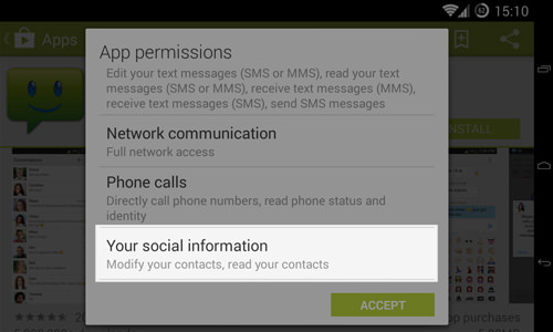 Access to your contacts permissions