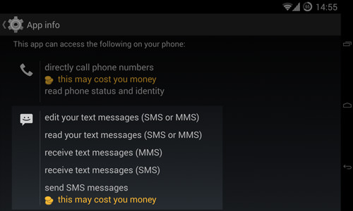 SMS and MMS permissions