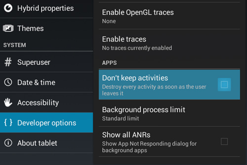 Don't Keep App Activities