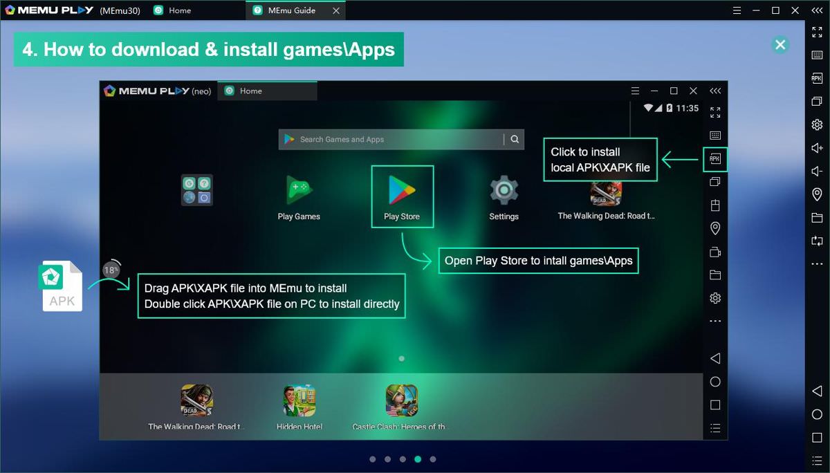 MEmu Play allows APK file downloads