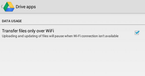 Enable Transfer Files Only Over WiFi For Google Drive