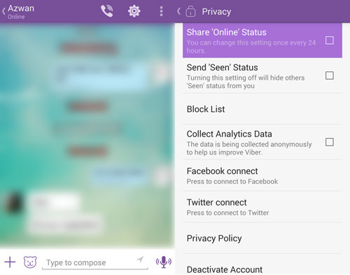 what does a screen look likek on viber messaging