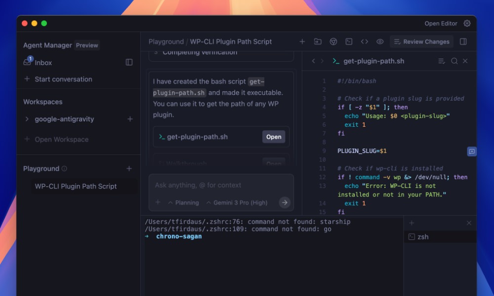 Google Antigravity playground script example