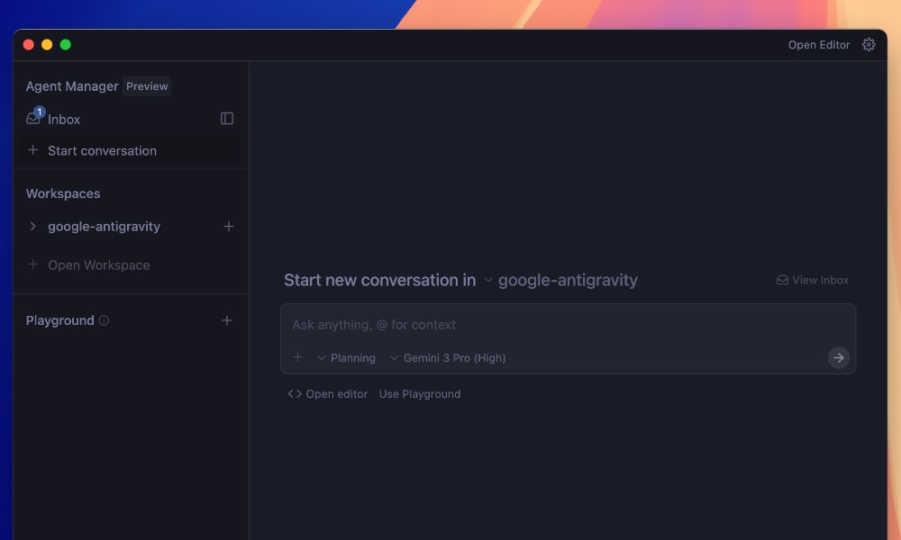 Google Antigravity Agent Manager chat interface