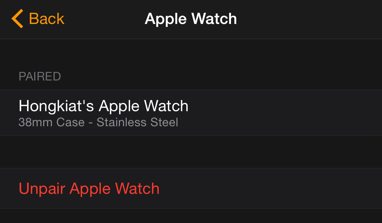 unparing on apple watch app