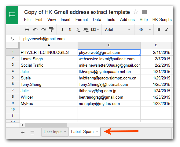 Extract emails in a Sheet