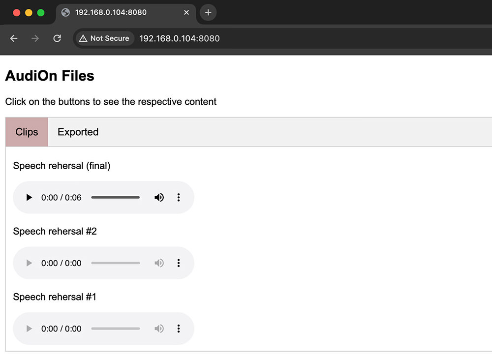 Accessing AudiOn Files via Browser