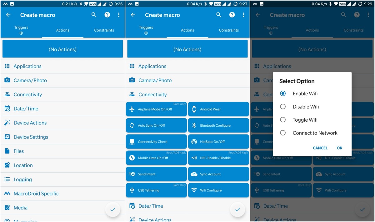 Configure the action for a macro