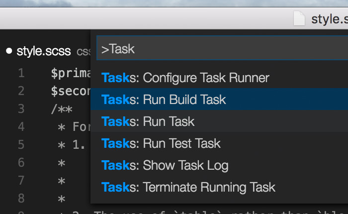 'Run Build Task' menu in the Command Palette