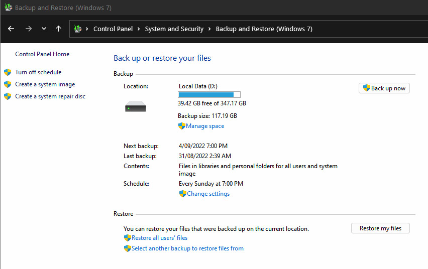 Restore files in Windows 11