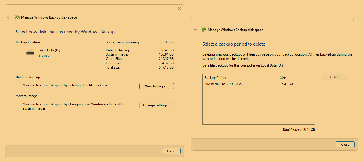 Clear space used by Backup and Restore