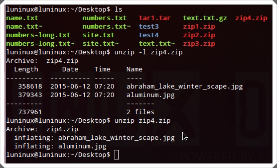 linux unzip command