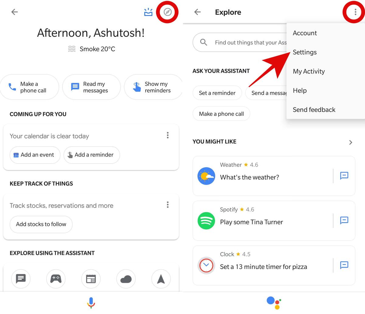 Access the settings of Google Assistant