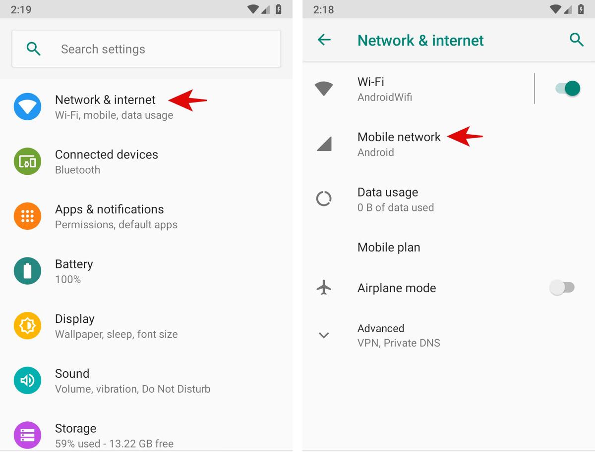 Change Mobile network settings in Android