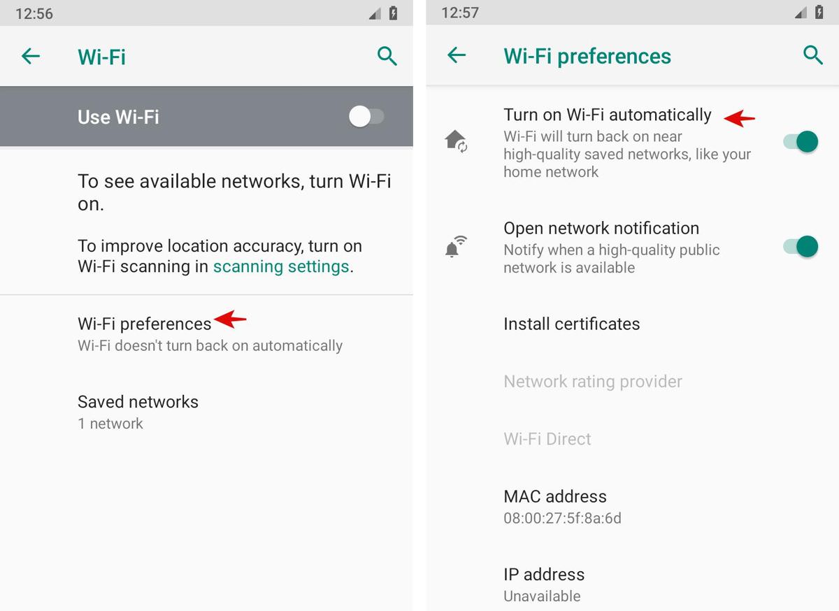 Configure Wi-Fi preferences in Android