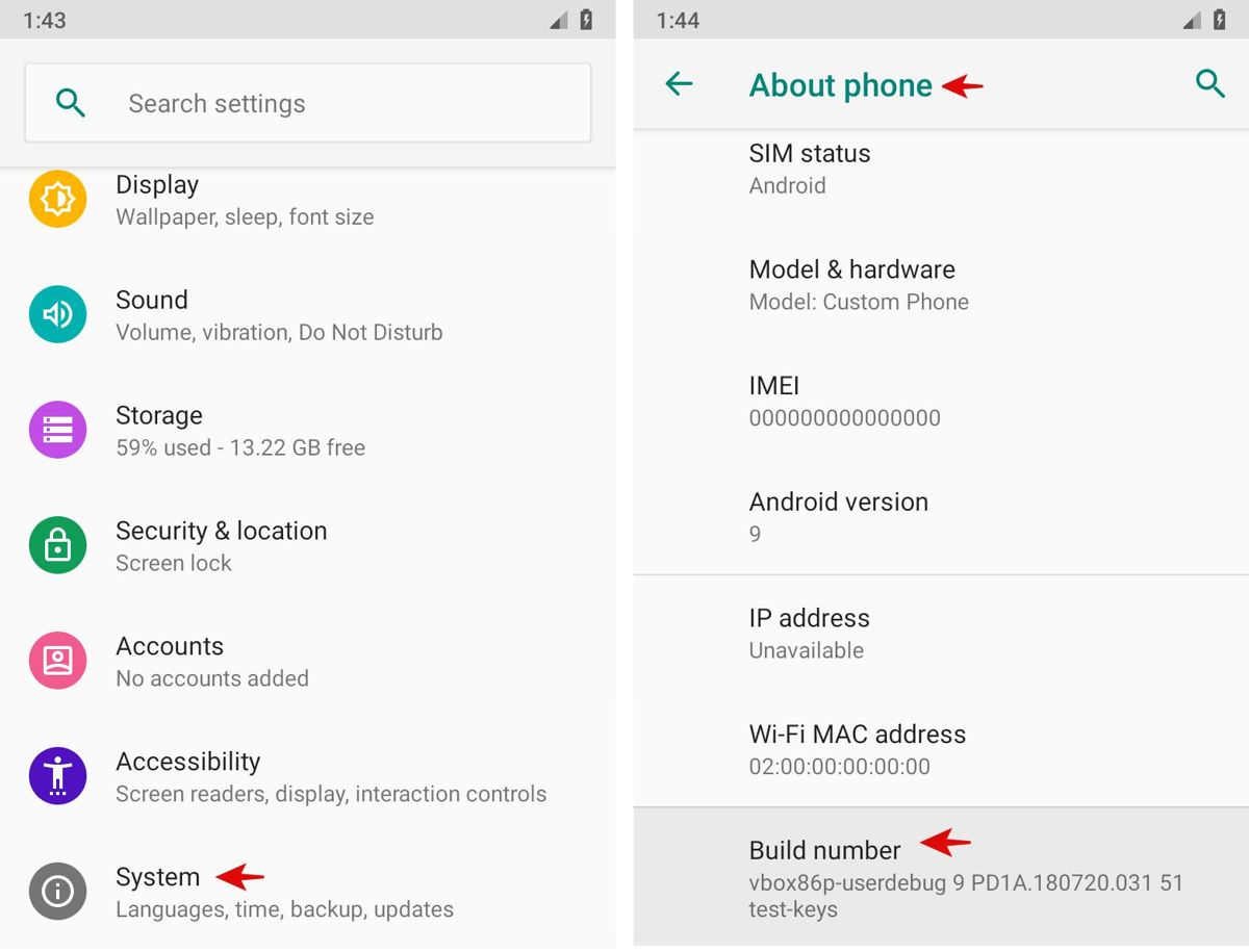 Enable developer options in Android