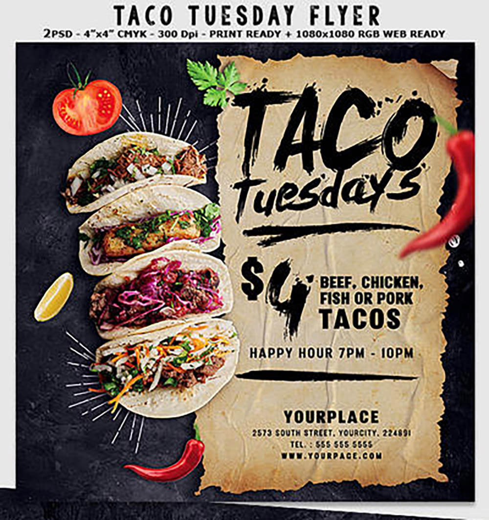 Taco Tuesday Flyer Template by Hotpindesigns