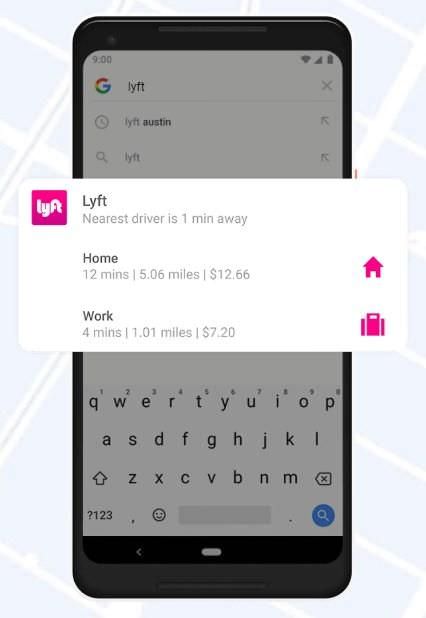 App Slice (Lyft) in Android 9 Pie