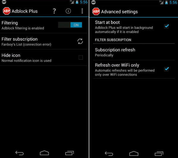 Adblock Plus Settings on Android