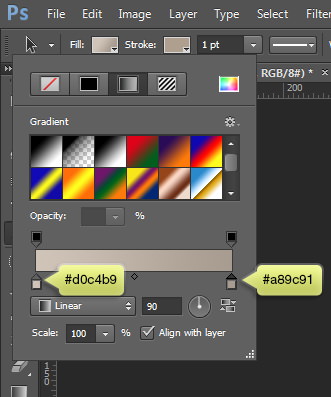 Selecting linear gradient fill color