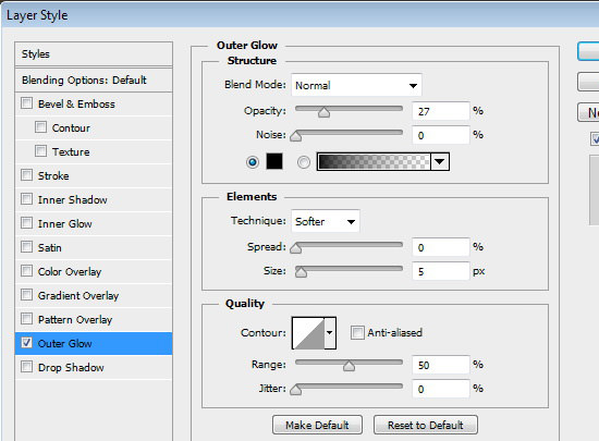 Detailed view of Outer Glow effect