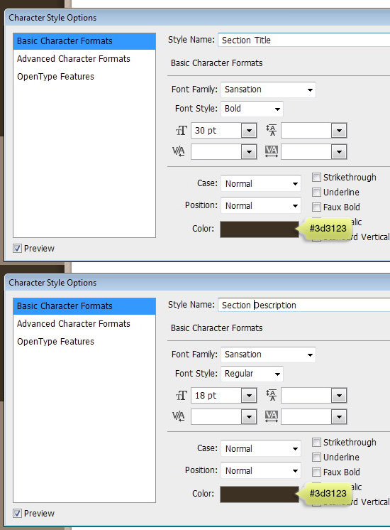 Creating new Character Style for section titles