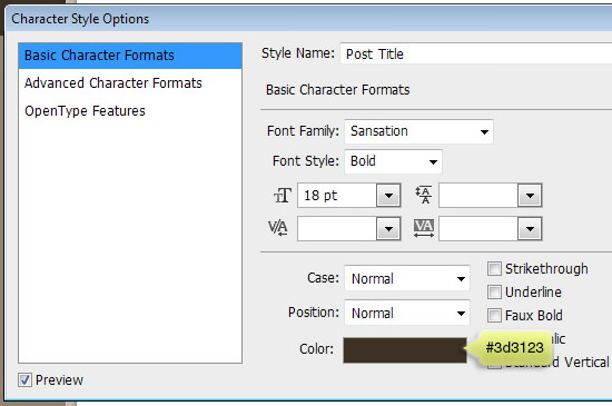 Creating Character Style for post titles