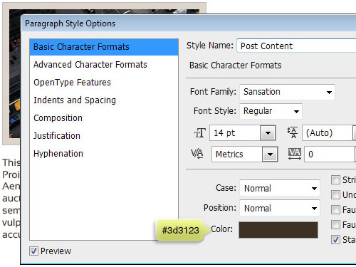 Configuring Paragraph Style settings