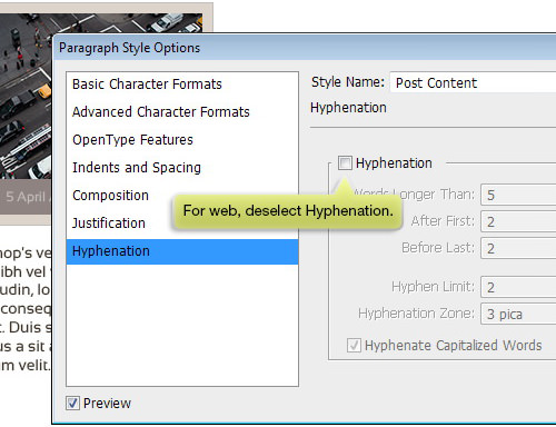 Deactivating hyphenation