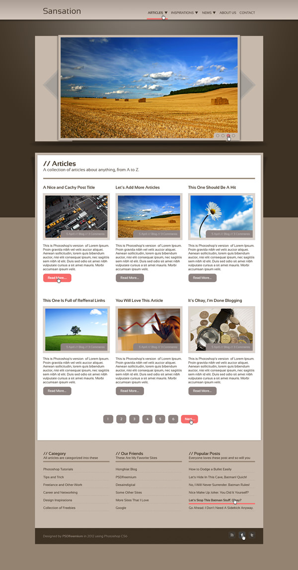 Final web layout design in Photoshop