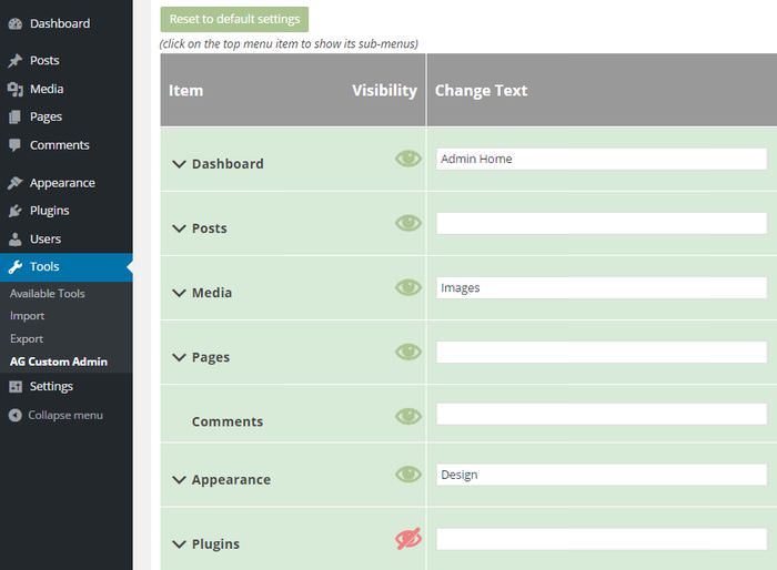 Admin Menu Settings 2