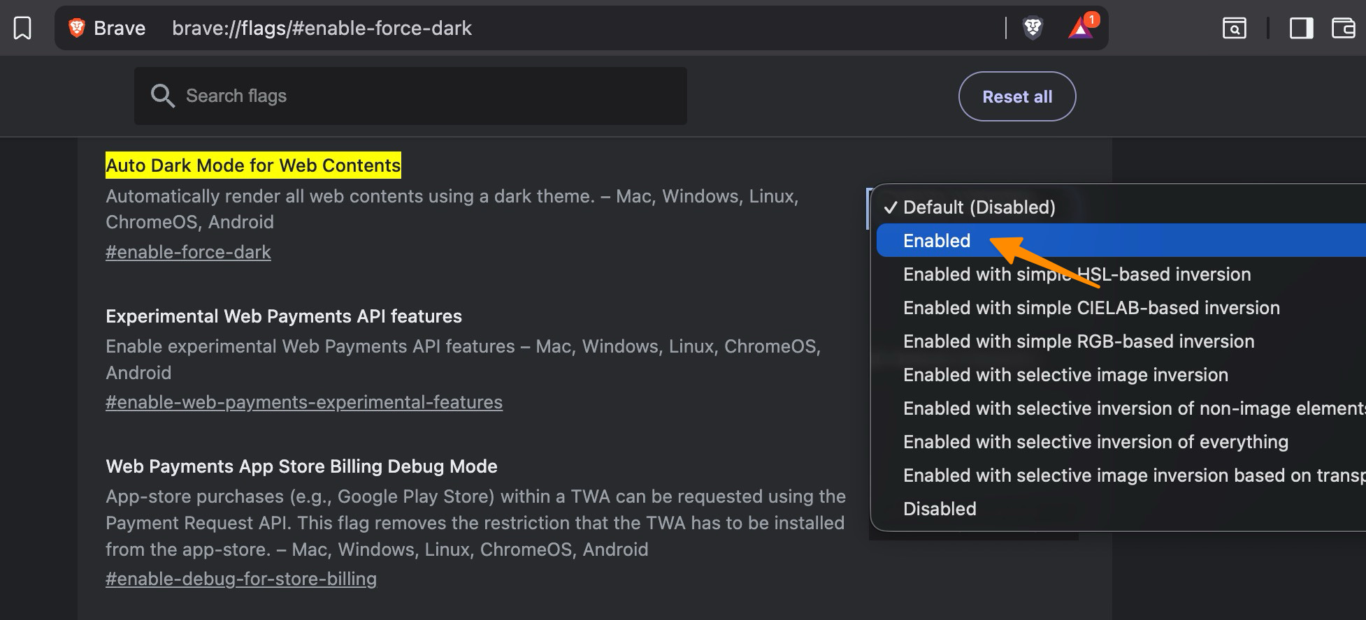 Brave force dark mode