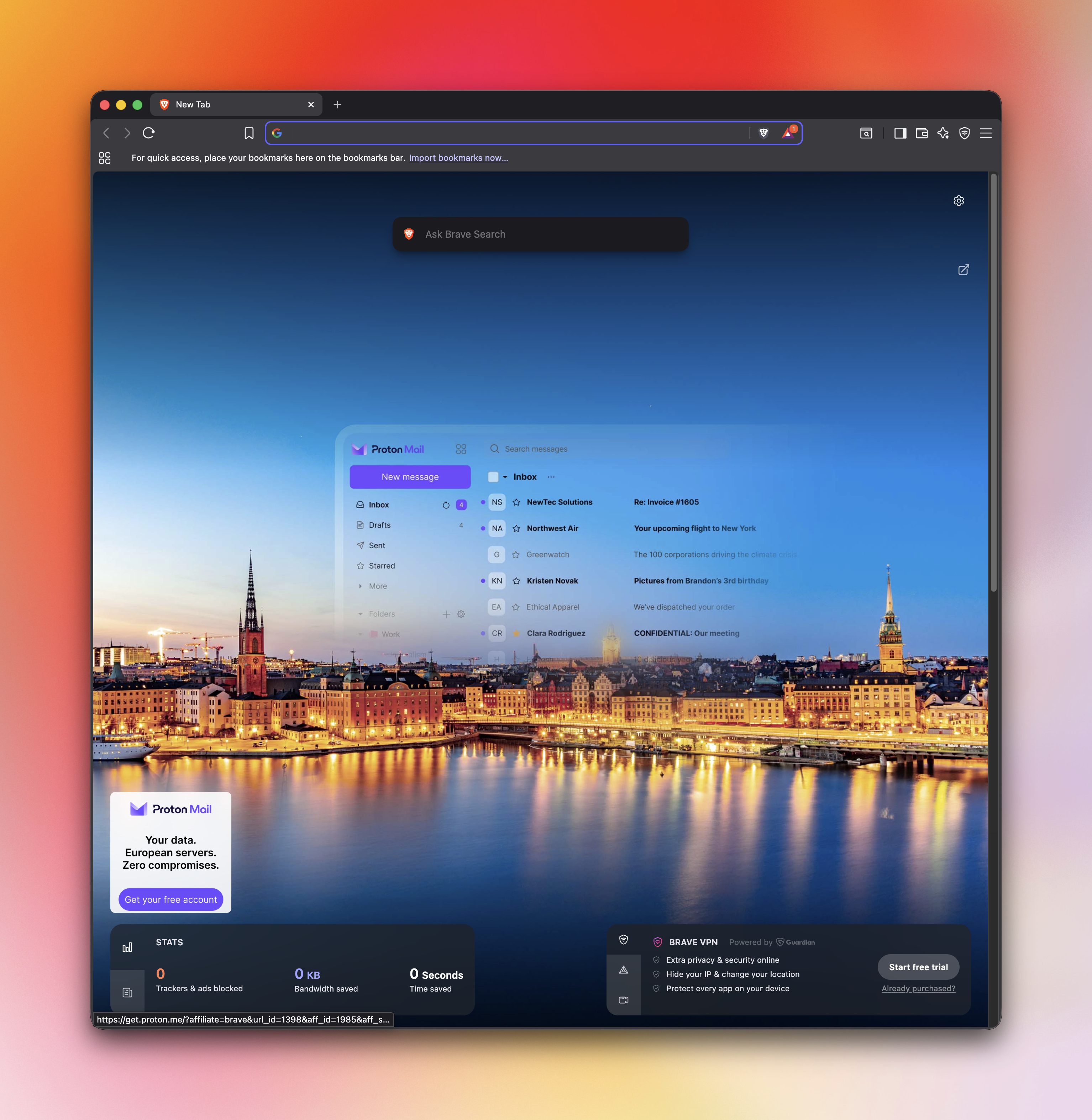 Brave new tab before