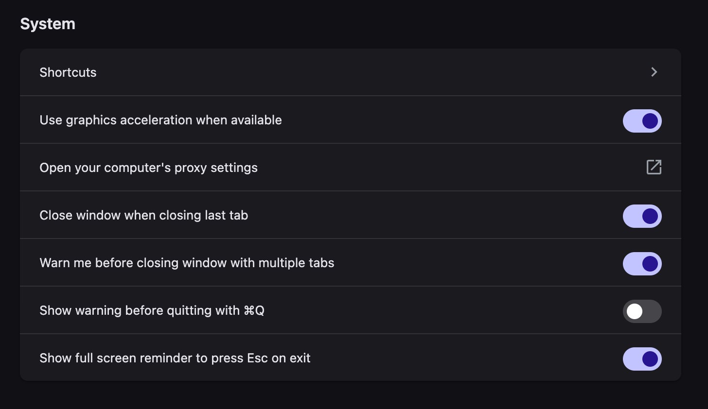 Brave system settings
