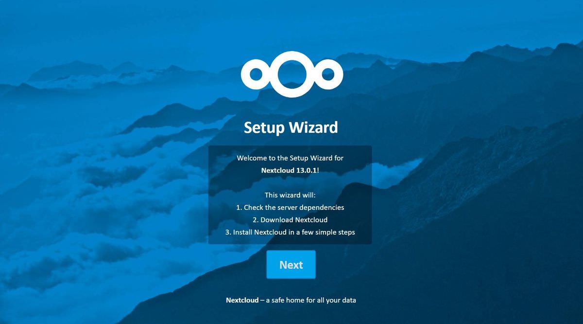 Setup wizard of Nextcloud