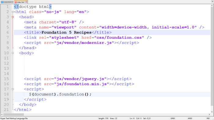 Initial index file setup