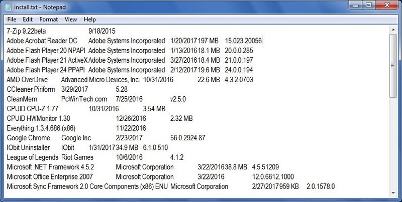 data in text file