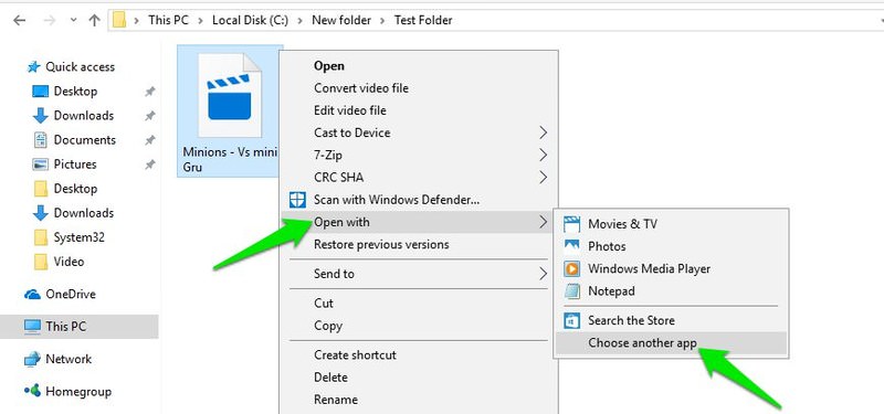 how to make windows media player default player on win10