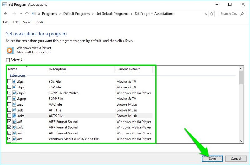 Interface to choose file types and protocols for an app