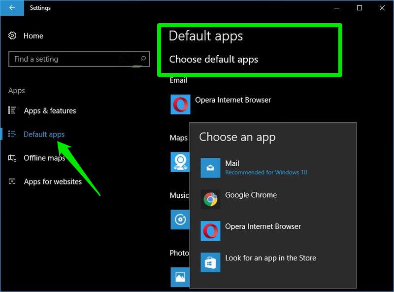 set app defaults windows 10