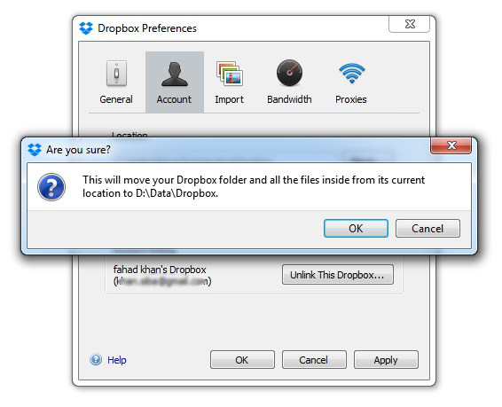 dropbox desktop change account