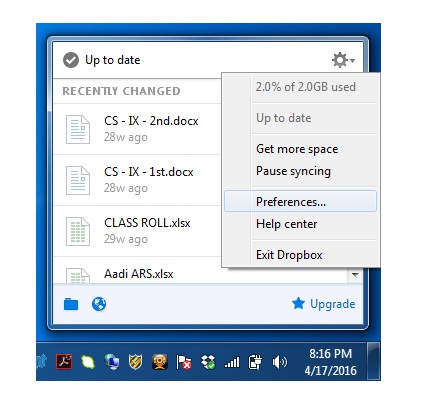 how to change preferences in dropbox