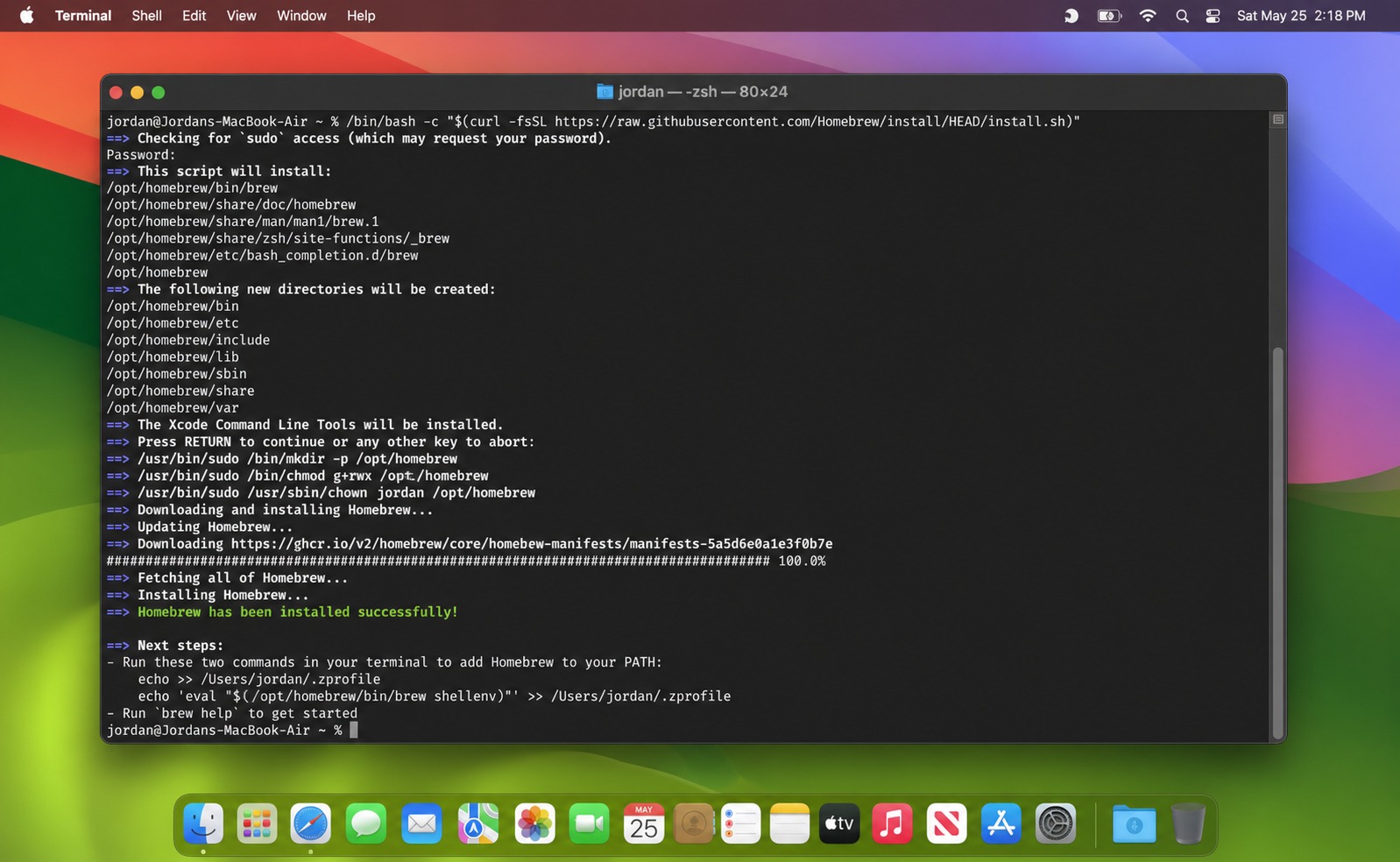 AI homebrew terminal screenshot
