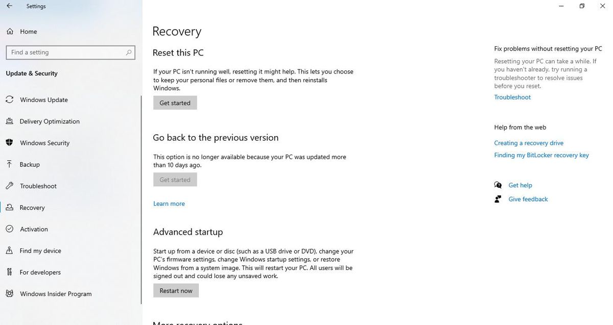 windows 10 revert to previous version