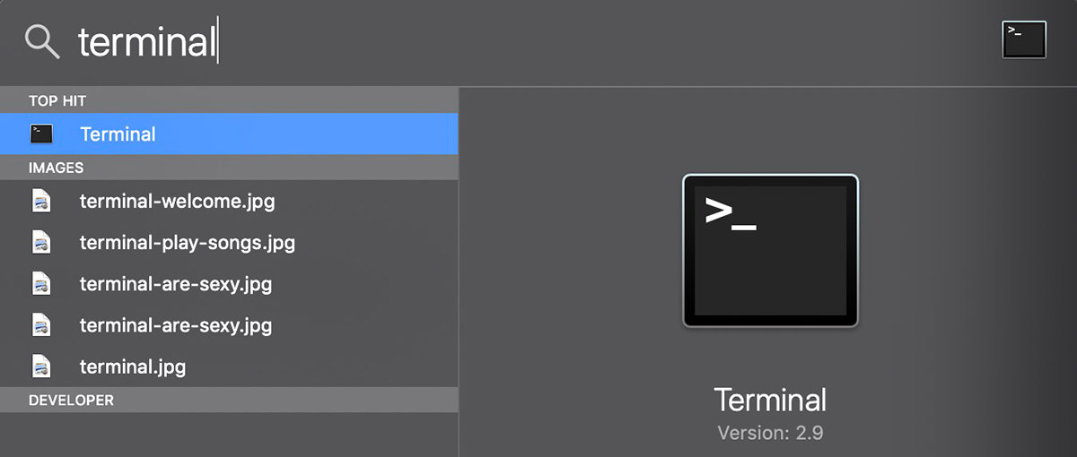 Screenshot of opening terminal on Mac